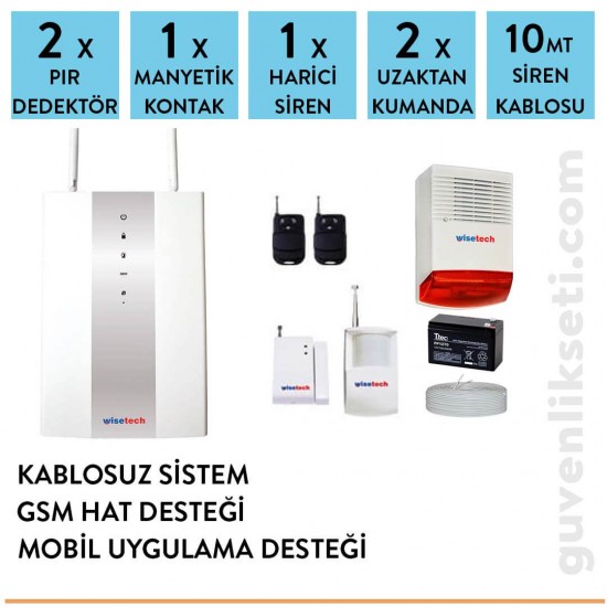 WİSETECH 2 DEDEKTORLU NETWORK GSM DESTEKLİ KABLOSUZ ALARM SİSTEMİ (MOBİL UYGULAMA)
